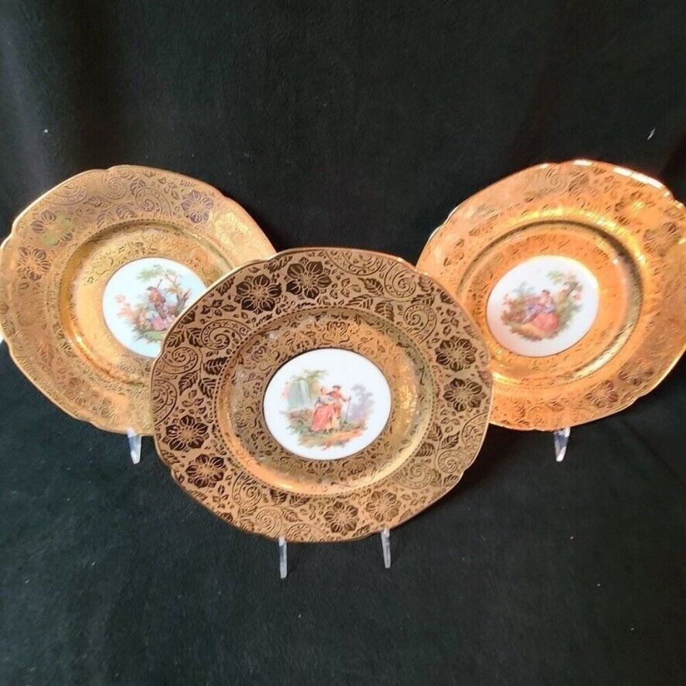 Antique Limoges French Dinner Plates Hand Painted 22K Gold Victorian Lot 3